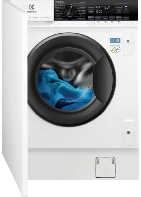 Вбудована фронтальна прально-сушильна машина Electrolux, 8(4) кг, 1600 об/хв, клас енергоспоживання D, 54 см, з дисплеєм, функцією