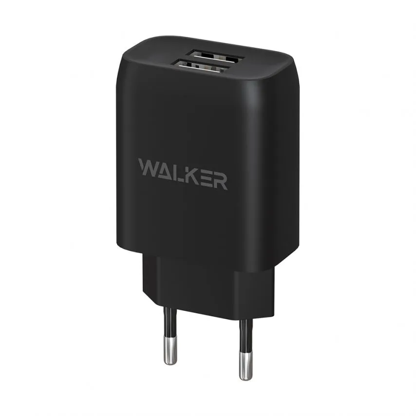 Мережевий зарядний пристрій WALKER пластик 68х40х22 мм чорний 2USB 2.1A
