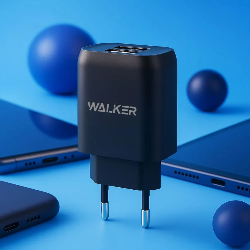 Мережевий зарядний пристрій WALKER пластик 68х40х22 мм чорний 2USB 2.1A