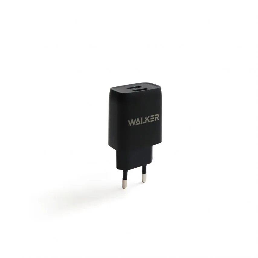 Мережевий зарядний пристрій WALKER пластик 68х40х22 мм чорний 2USB 2.1A
