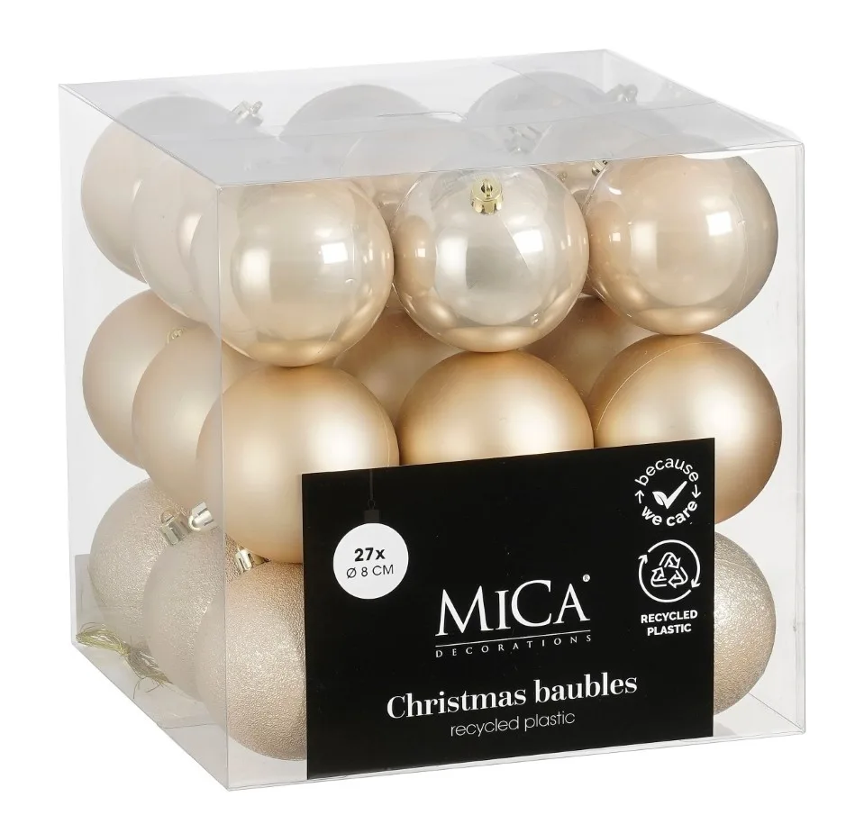 Елочные пластиковые шары Mica Decorations 27 шт Ø 8 см кремовые
