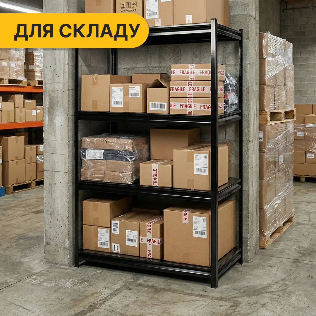 Стелаж LEOBRO металевий 152х70х30 см 4 полиці чорний 175 кг на полицю