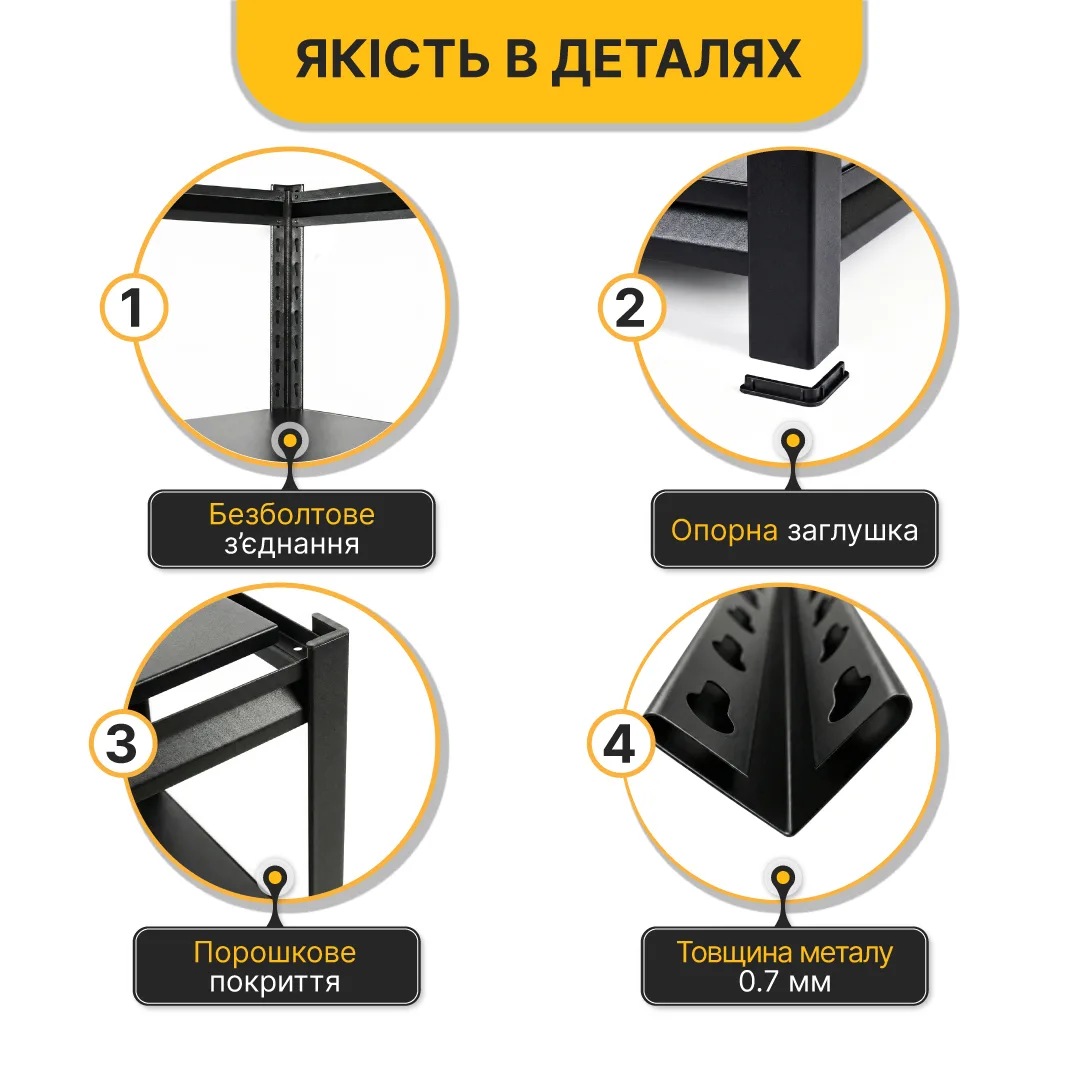 Стелаж LEOBRO металевий 152х70х30 см 4 полиці чорний 175 кг на полицю