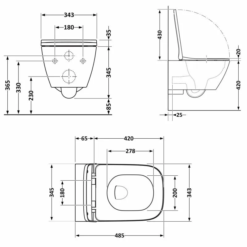 Підвісний унітаз Qtap 485х340х350 мм кераміка білий з сидінням Slim Duroplast Soft-close