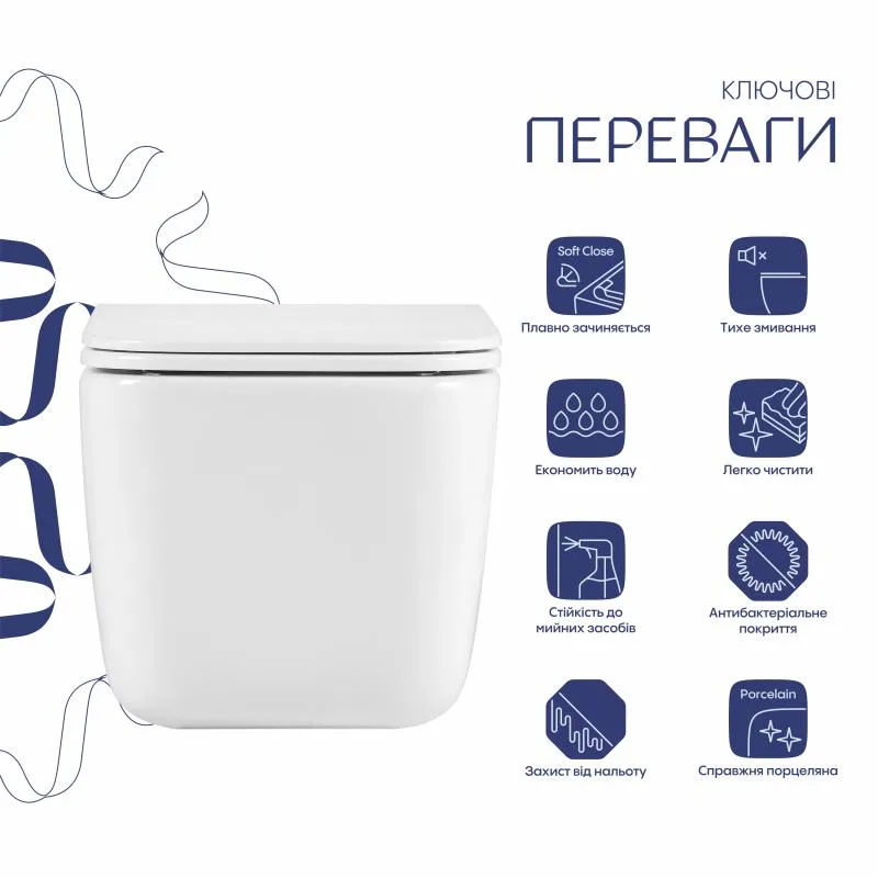 Підвісний унітаз Qtap 485х340х350 мм кераміка білий з сидінням Slim Duroplast Soft-close
