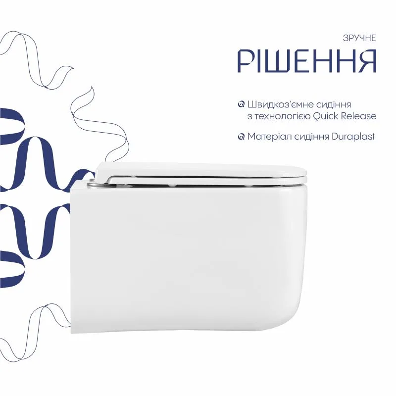 Підвісний унітаз Qtap 485х340х350 мм кераміка білий з сидінням Slim Duroplast Soft-close