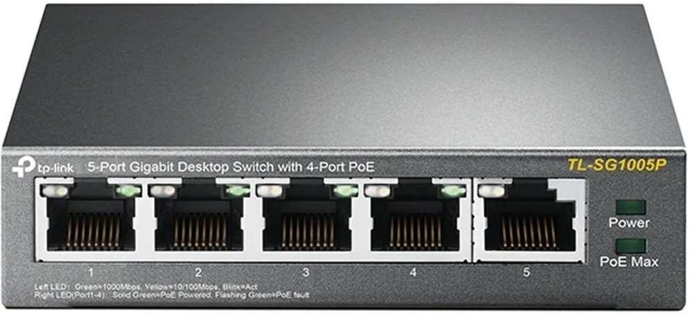 Комутатор TP-Link 5 портів 10/100/1000 Мбіт/с 4 порти PoE 56Вт Некерований