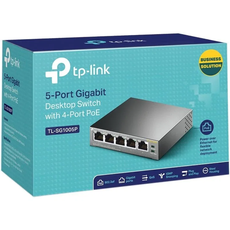 Комутатор TP-Link 5 портів 10/100/1000 Мбіт/с 4 порти PoE 56Вт Некерований