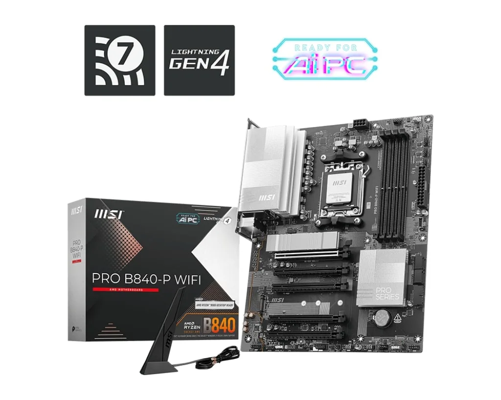 Материнcька плата MSI PRO B840-P WIFI sAM5 B840 4xDDR5 M.2 HDMI Wi-Fi BT ATX