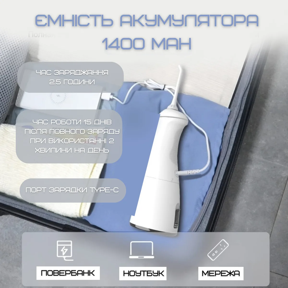 Портативный ирригатор NiceFeel FC1596 5 режимов пульсирующий 300 мл черный