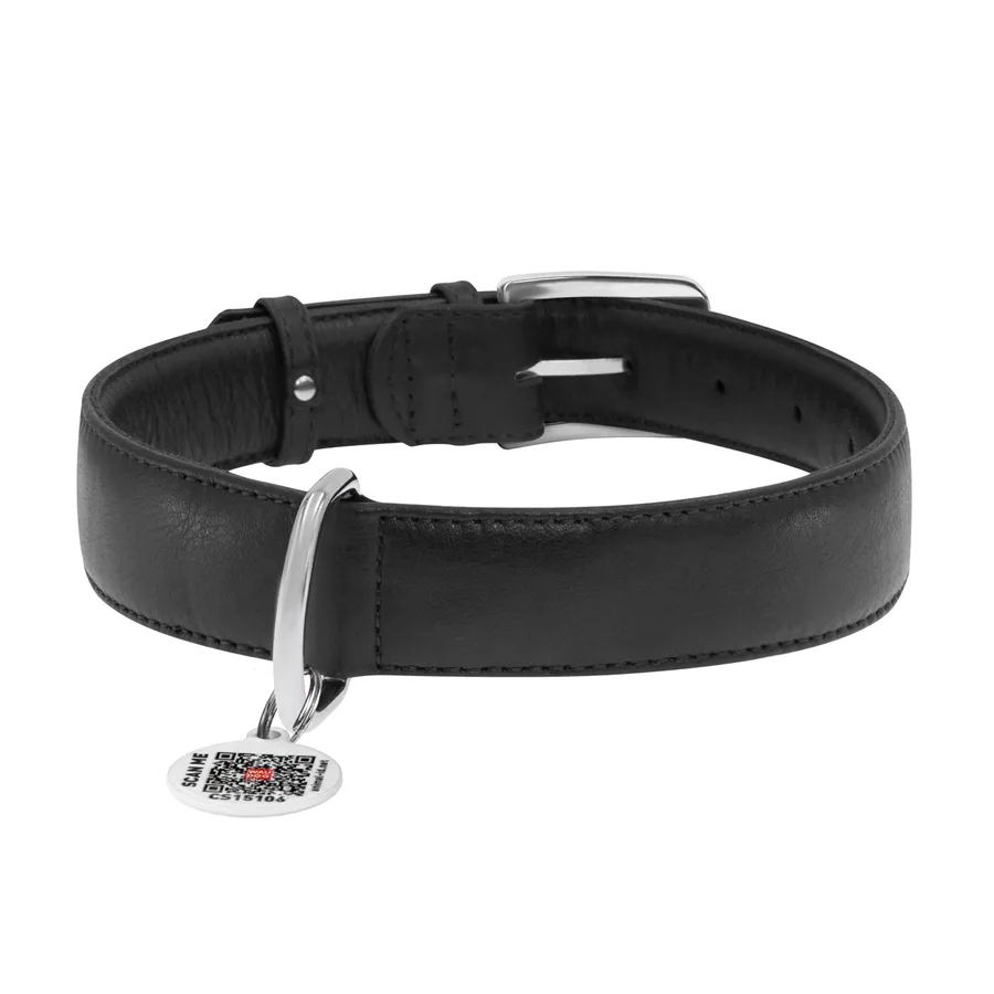 Нашийник WAUDOG Glamour шкіряний XL 46-60 см 35 мм чорний з QR паспортом