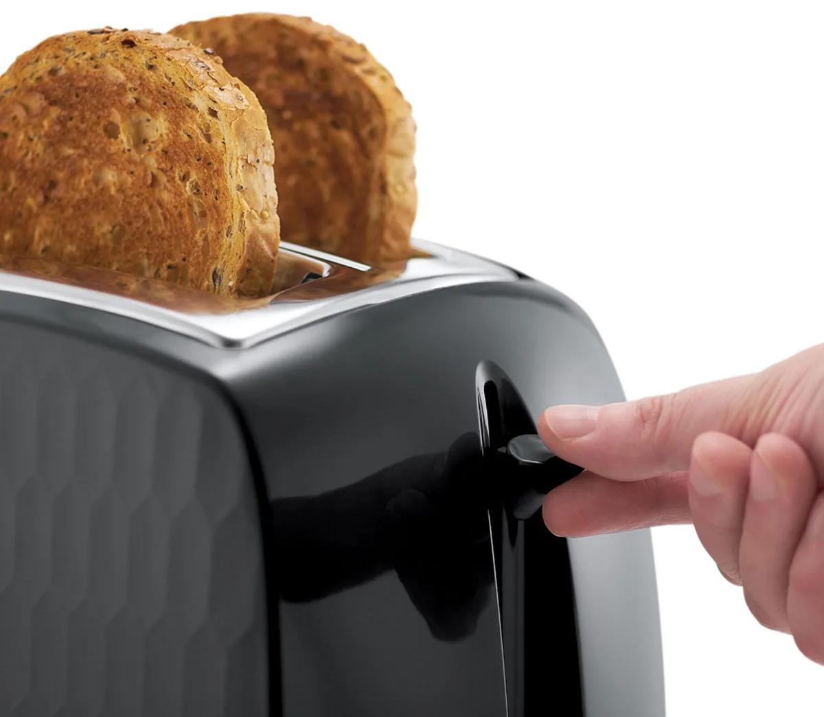 Тостер Russell Hobbs Honeycomb 850Вт, з широкими слотами, пластиковий, чорного кольору.
