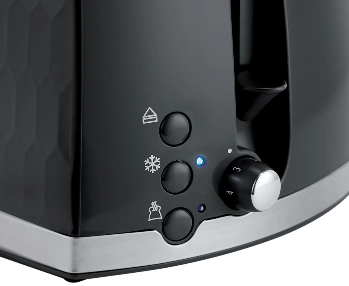 Тостер Russell Hobbs Honeycomb 850Вт, з широкими слотами, пластиковий, чорного кольору.