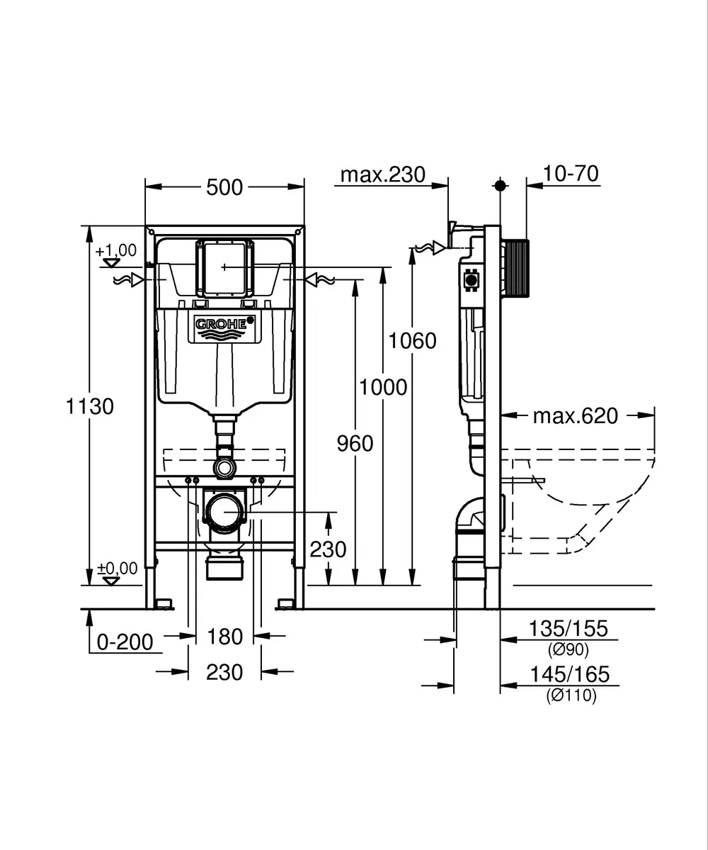 Комплект Grohe Унитаз подвесной 495х365х365 мм Гладкий Белый