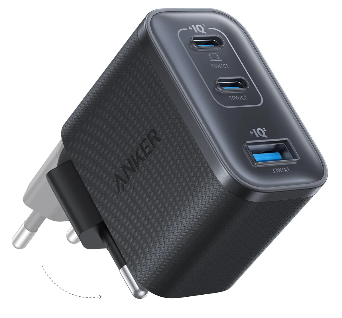 Мережевий зарядний пристрій Anker 70W 3xUSB-C USB-A Чорний