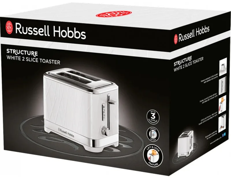 Тостер Russell Hobbs металевий 22,8х30,2х16,6 см білий 1050 Вт 2 тости 5 режимів