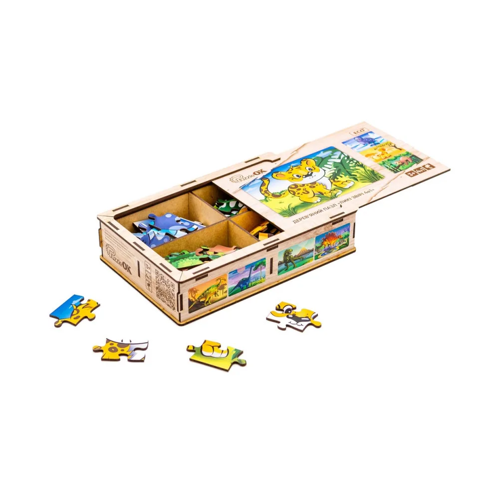 Дерев'яний пазл PuzzleOK 80 елементів 4в1 Дикі тварини Еко 30х30 см