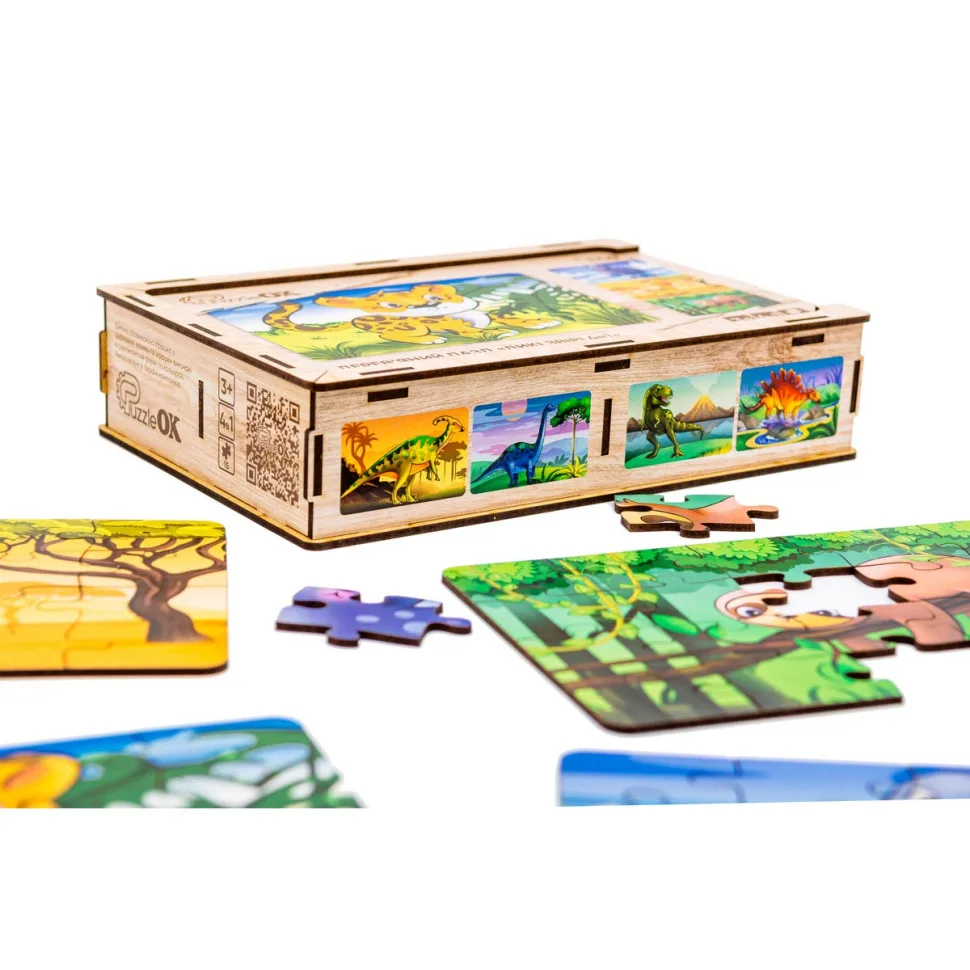 Дерев'яний пазл PuzzleOK 80 елементів 4в1 Дикі тварини Еко 30х30 см