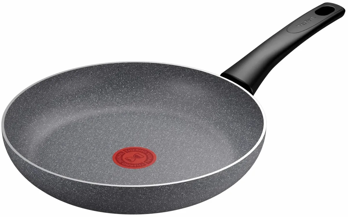 Сковорода Tefal Hard Stone, 26 см, алюмінієва, з бакелітовою ручкою, сірого кольору.
