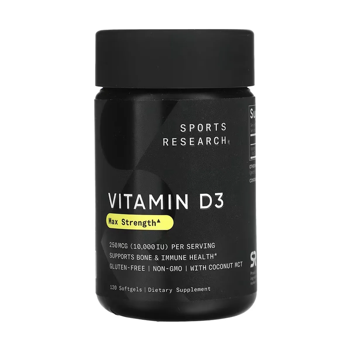 Vitamin D3 Sports Research 10000 IU 120 капсул без глютена с MCT из кокоса