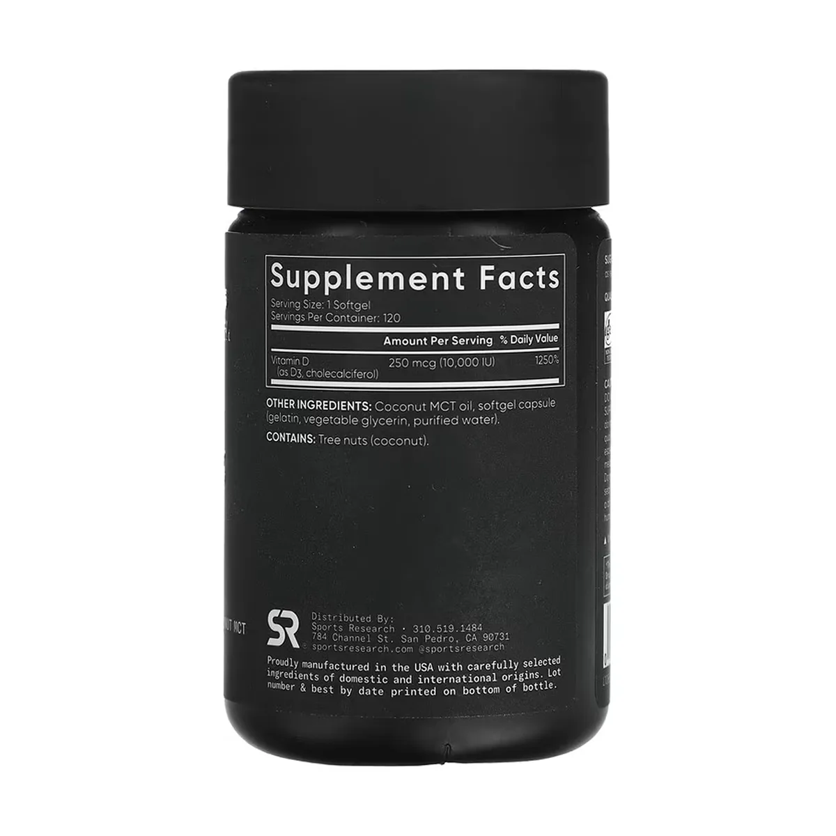 Vitamin D3 Sports Research 10000 IU 120 капсул без глютена с MCT из кокоса