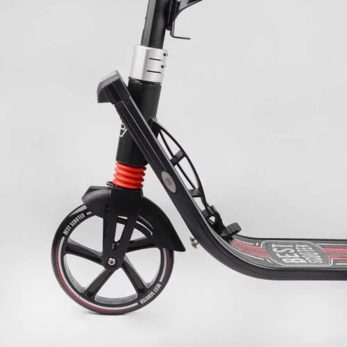 Самокат двухколесный Best Scooter с амортизаторами для детей и подростков с ручным тормозом.