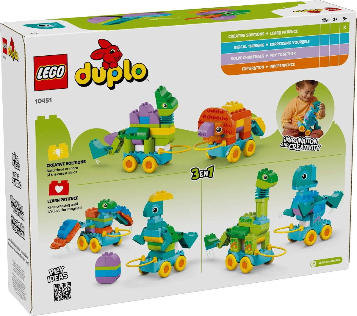 Конструктор LEGO DUPLO 10451 Динозаври на колесах 3в1 різнокольоровий для дітей від 3 років