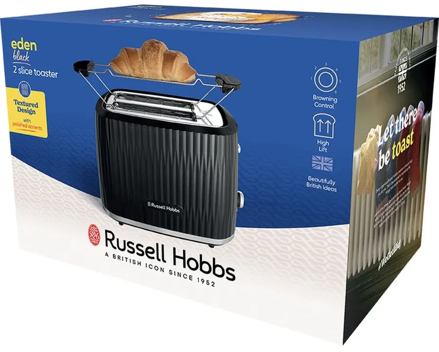 Тостер Russell Hobbs пластик 19,1х27,8х17,4 см чорний 800 Вт 2 тости 6 режимів