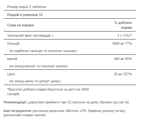 Кальций Магний Цинк Puritans Pride 100 капсул для здоровья костей и иммунной функции