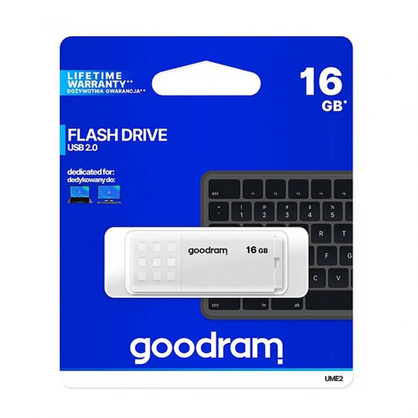 Флешка USB Goodram 16Гб пластикова біла з кришкою