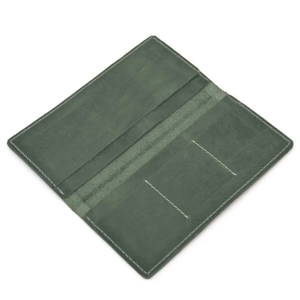 Чоловічий довгий вертикальний портмоне TARWA з натуральної шкіри зелене затискач для купюр гаманець для карт.