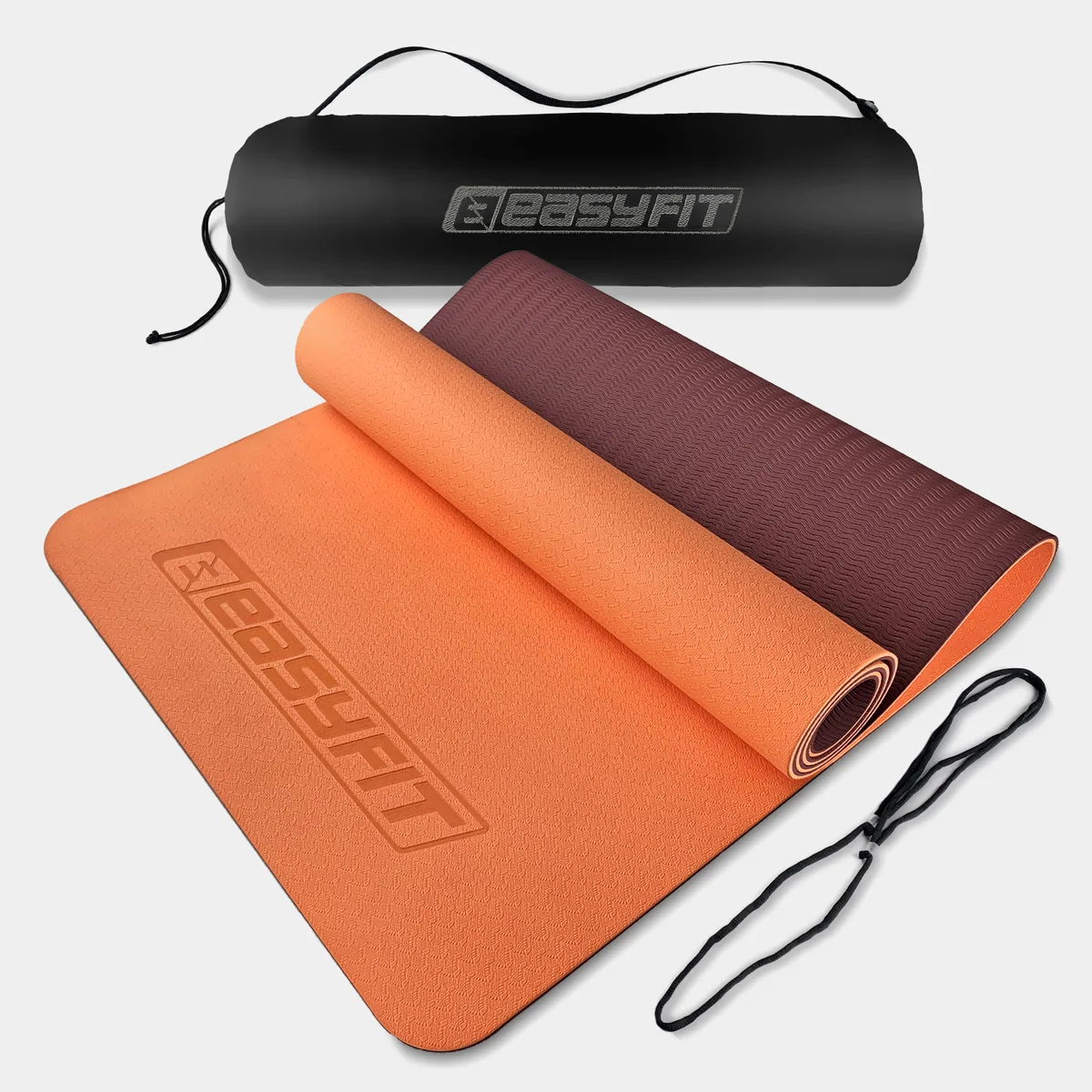 Коврик для йоги та фітнесу EasyFit TPE 183х61 см персиково-коричневий 6 мм