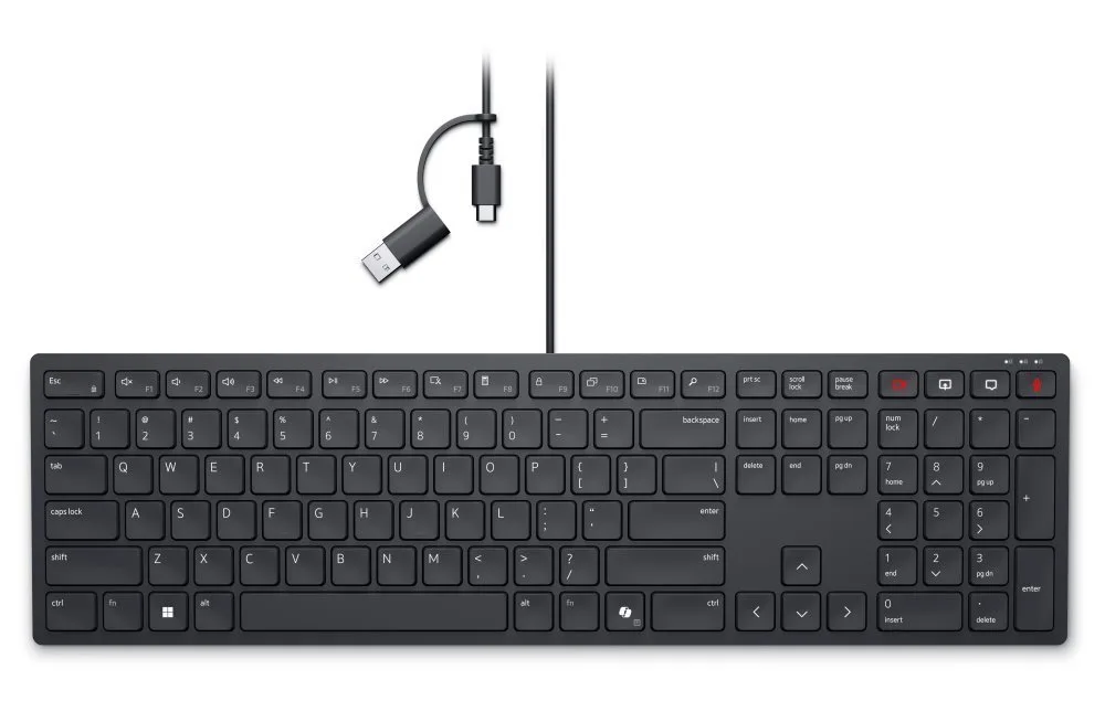 Клавіатура Dell дротова USB повнорозмірна українська чорна