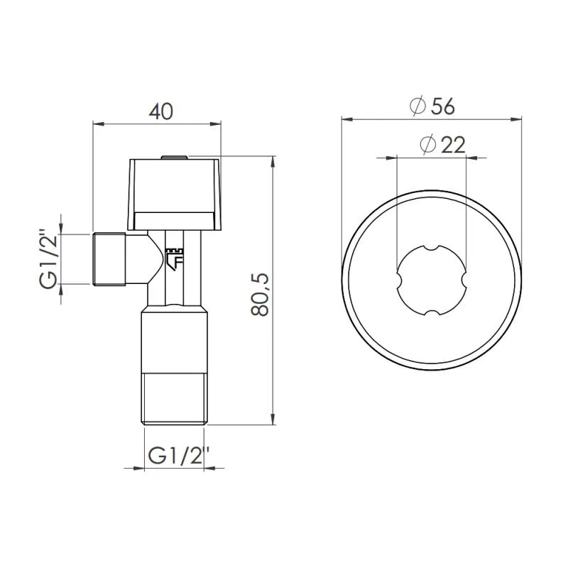 Кран кульовий Thermo Alliance SF340W1515 1/2"x1/2" латунний кутовий хромований
