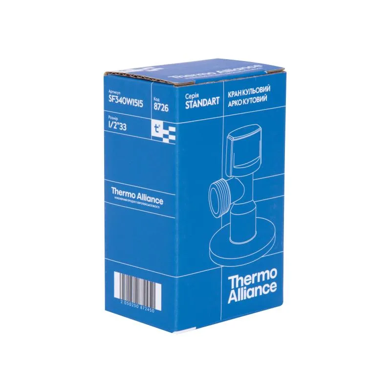 Кран кульовий Thermo Alliance SF340W1515 1/2"x1/2" латунний кутовий хромований