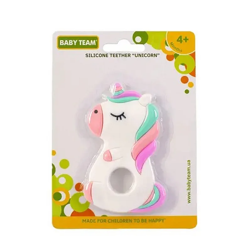 Прорезыватель Baby Team силиконовый 4 месяца Единорог розовый