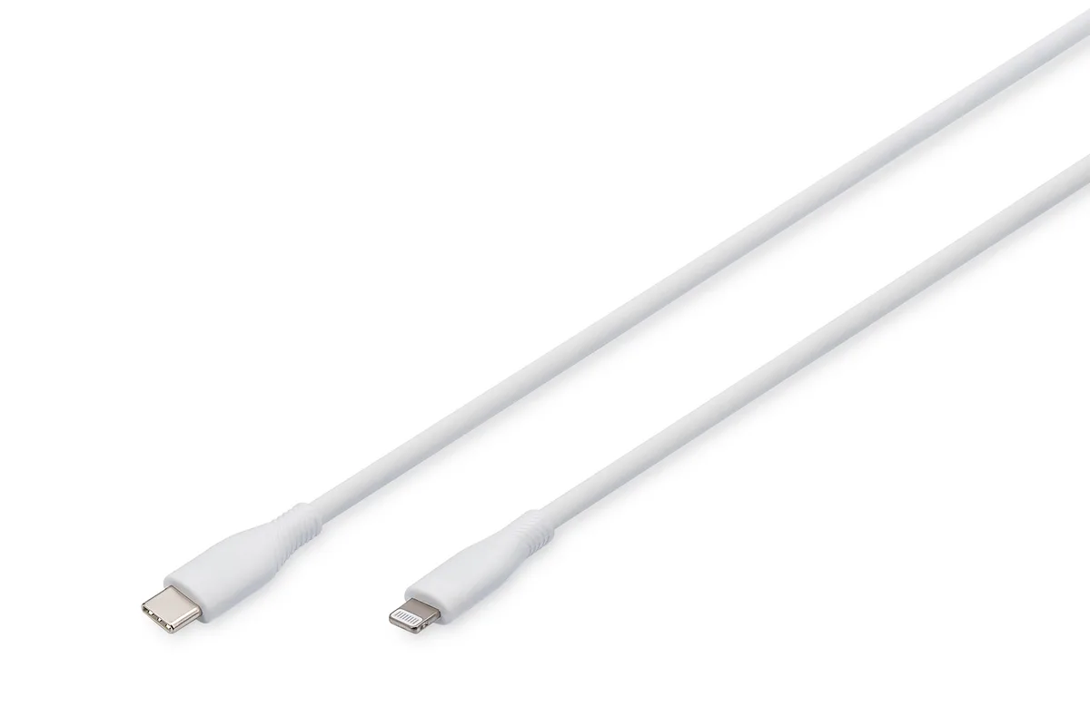 Кабель DIGITUS USB-C > Lightning заряджання/синхронізації, USB 2.0, 60W, силіконовий, 1м, білий