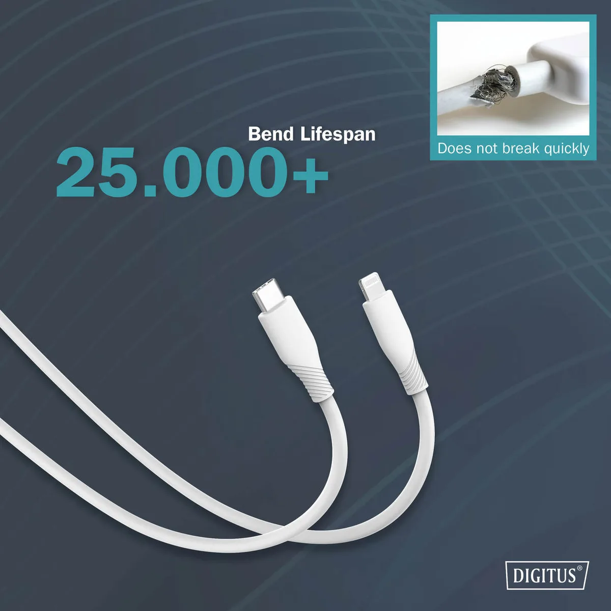 Кабель DIGITUS USB-C > Lightning заряджання/синхронізації, USB 2.0, 60W, силіконовий, 1м, білий