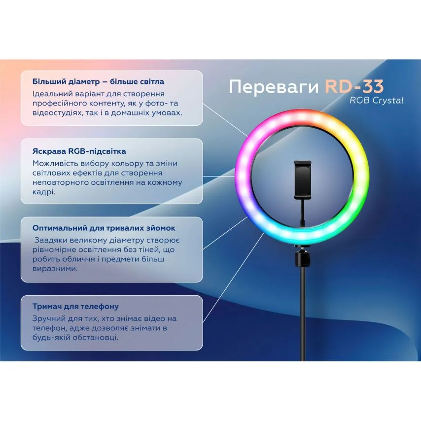 Кільцева лампа RGB пластикова 33 см прозора