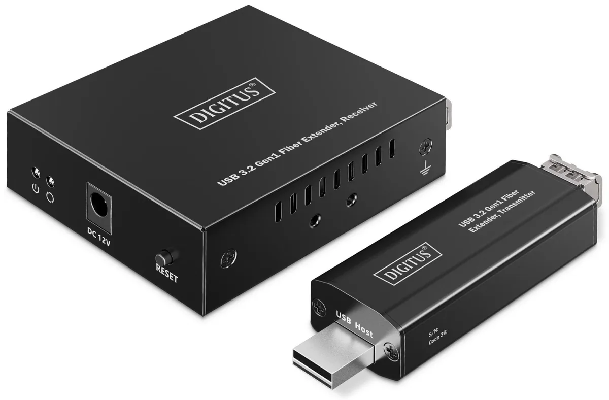 Подовжувач DIGITUS USB 3.2 Gen1, для використання з кабелем FO MM LC, до 300 м, 3 х USB-A, 1 x USB-C, чорний
