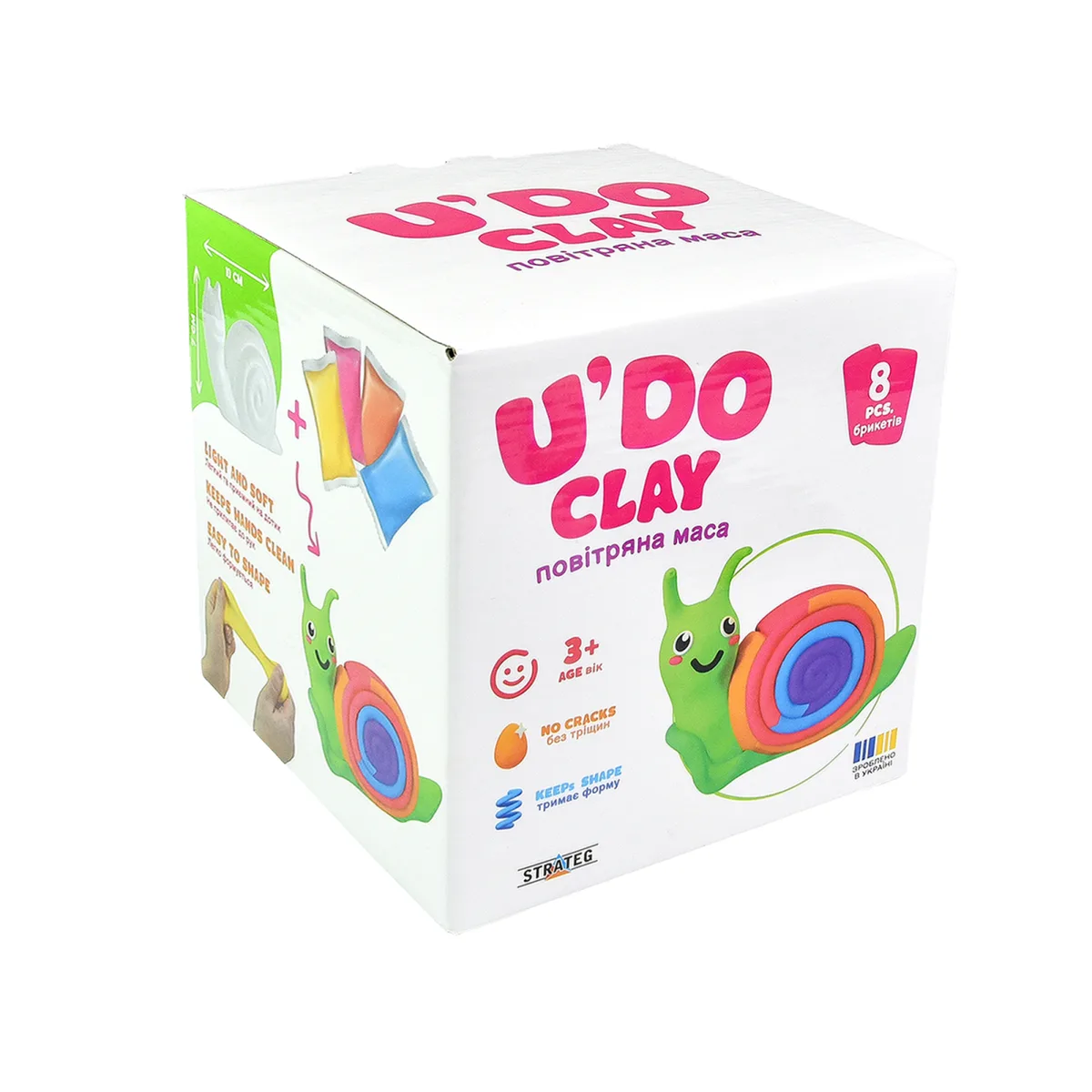 Набір для творчості U'DO Clay 8 брикетів 15 г безпечна нетоксична маса для ліплення для дітей 3+