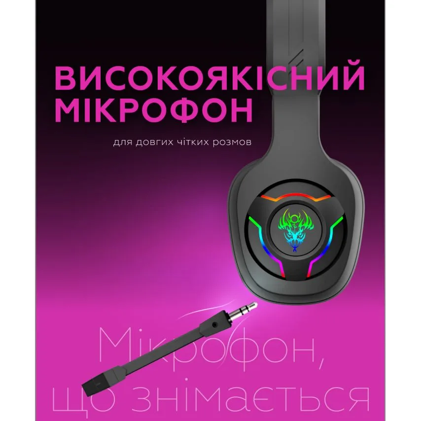Ігрові навушники Bluetooth WALKER чорні накладні з RGB підсвіткою 40 мм