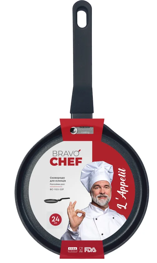Сковорода для млинців Bravo Chef алюмінієва 24 см чорна