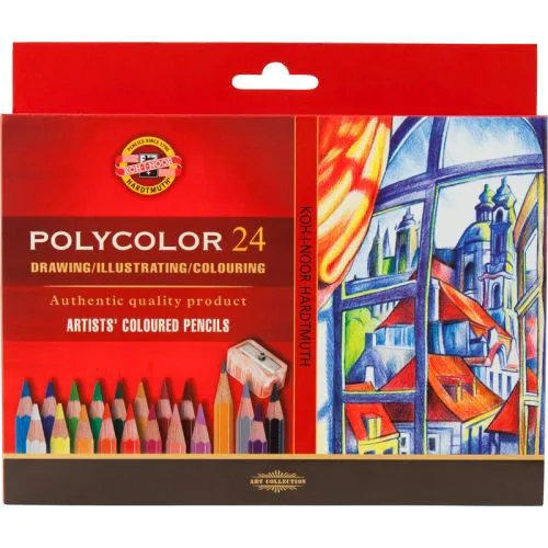 Художні кольорові олівці KOH-I-NOOR POLYCOLOR 24 кольори для малювання графічних робіт.