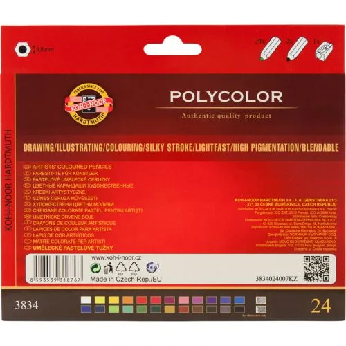 Художні кольорові олівці KOH-I-NOOR POLYCOLOR 24 кольори для малювання графічних робіт.