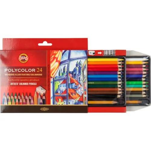 Художні кольорові олівці KOH-I-NOOR POLYCOLOR 24 кольори для малювання графічних робіт.