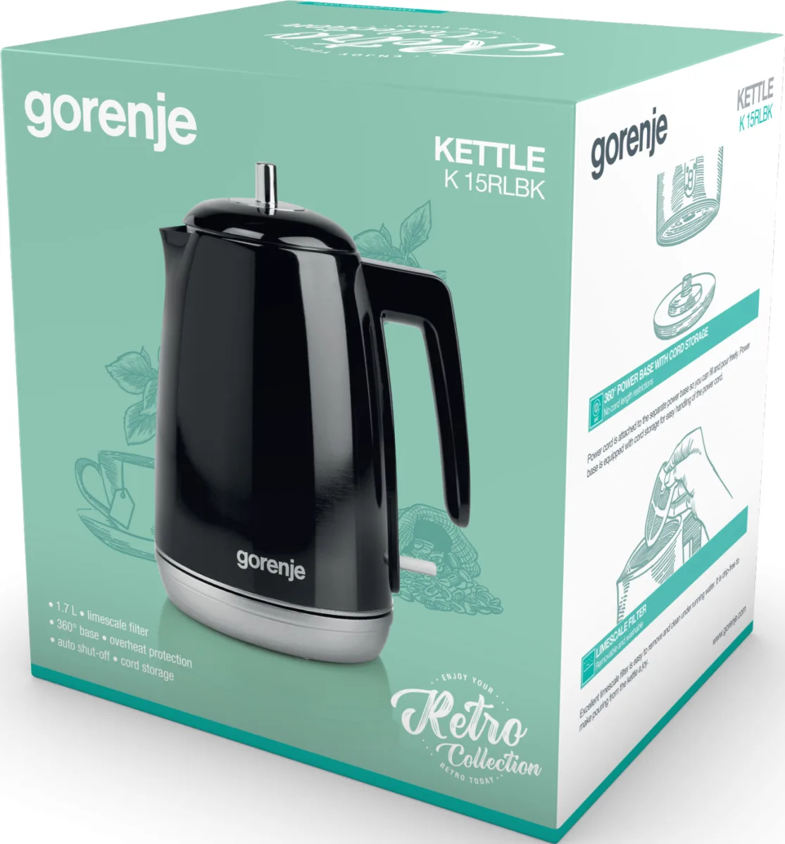 Електрочайник Gorenje 1,7 л Пластик Метал Чорний