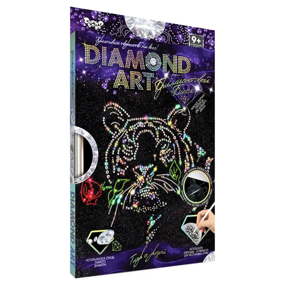 Комплект креативного творчості Danko Toys 33х23х1,5 см Блискучий Тигр з трояндою