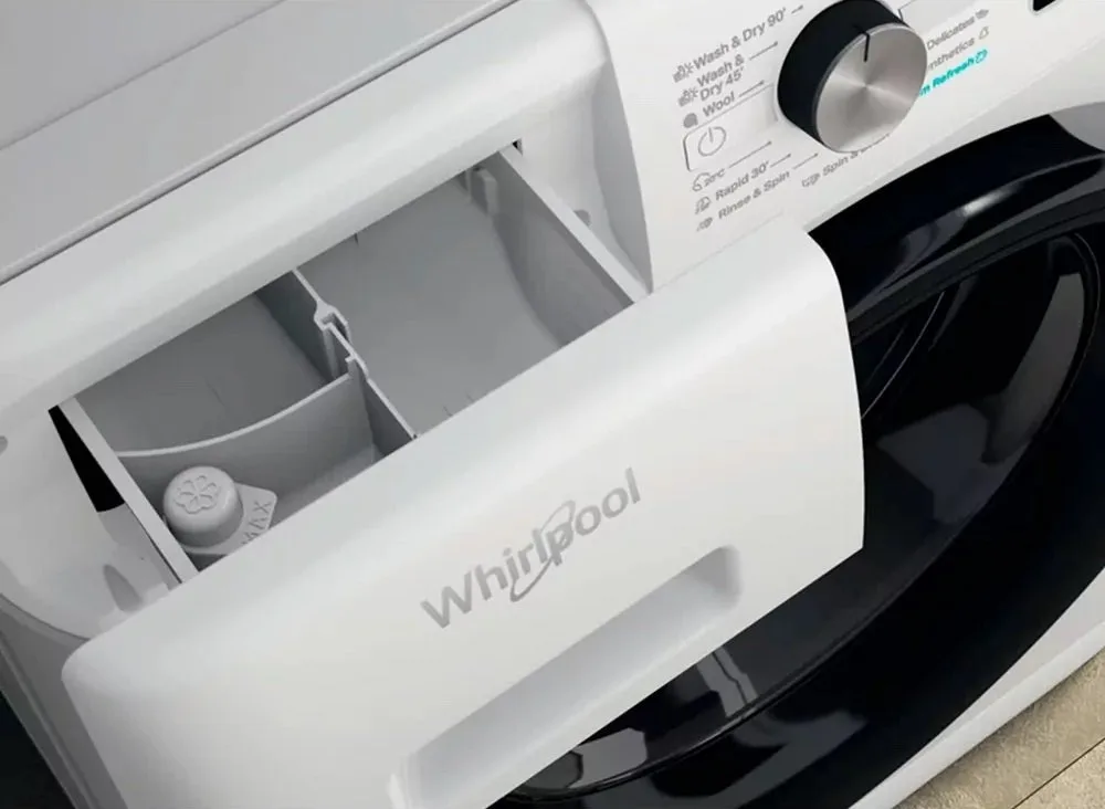 Стирально-сушильный аппарат Whirlpool фронтальной загрузки, 9(7)кг, 1600 об/мин, класс энергоэффективности A+, 60 см, с дисплеем, функцией пара, инверторным двигателем, белый