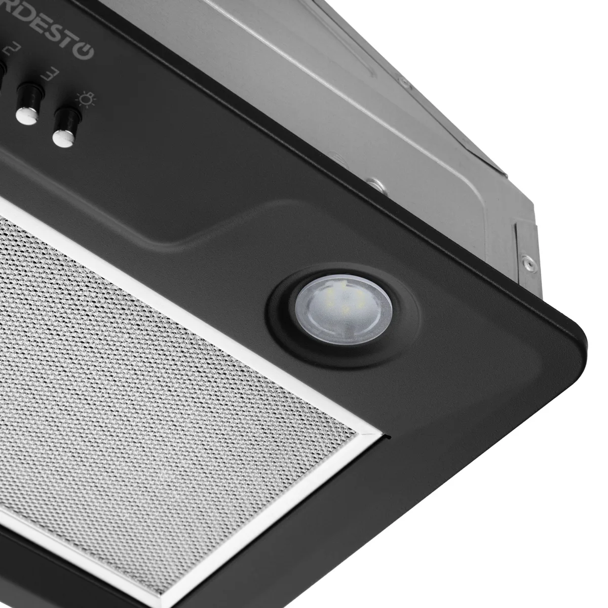 Вбудована витяжка ARDESTO, 52 см, 700 м3/год, метал, 2 LED 1 Вт, кнопкове управління, чорна.